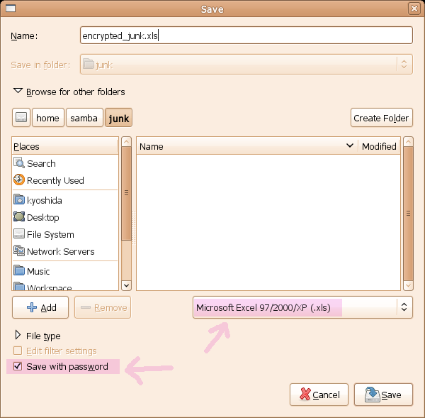 Saving a Calc document as Excel with password protection (with encryption)